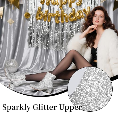 MISSMILLER Women's Glitter Ankle Boots Sequin Sparkly Booties Block Heel Side Zip Zipper Wedding Party Dress Shoes4