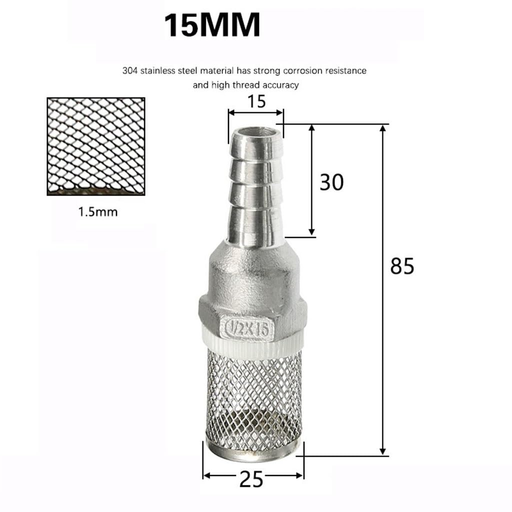 Filtro para Bomba de Agua, Filtro de Manguera 6/8/10/11/12/13/14/15/16/19mm, Tubo riego for jardín, Bomba Lavado Coche Acero Inoxidable, 1 ud(15mm)