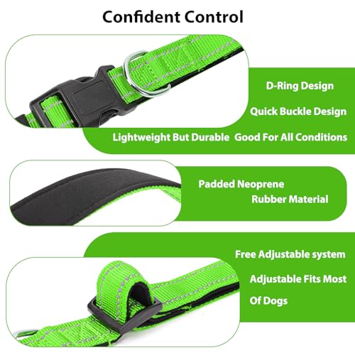 Image of Reflective Dog Collar, Adjustable Nylon for Large Dogs,Green