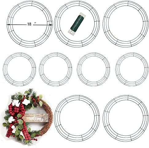 Citrine Garden 18 inch Round Wire Wreath Frames Green, Pack of 10 Wreath Forms with Flexible Paddle Wire for Christmas