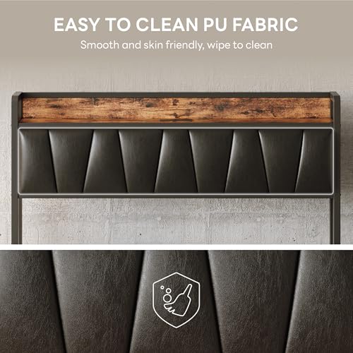 LIKIMIO Full XL Bed Frame, Storage Headboard with Charging Station, Solid and Stable, Noise Free, No Box Spring Needed, Easy Assembly(Vintage and Black)