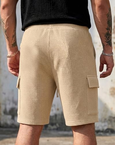 Image of AUSK Men Premium Summer Cargo Shorts Breathable Waffle Knit Fabric Multi Utility Pockets Relaxed Fit Shorts for Mens