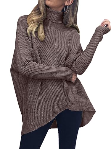 Image of ANRABESS Womens Casual Fall Sweater Turtleneck High Neck Batwing Sleeve Oversized Sweater Dress