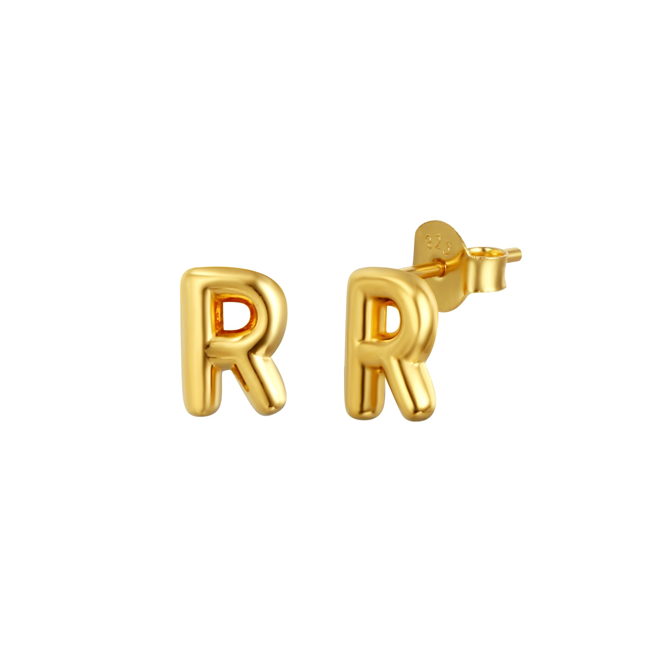CAITLYNMINIMALIST18k Gold Plated Puff Bubble Balloon Initial Letter Trendy Stud Earrings for Women