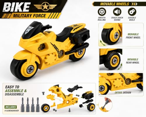 Image of TEC TAVAKKAL 4 in 1 DIY Military Force Vehicle Set for Kids, Army Toy Set with Helicopter, Bike, Missile Launcher Truck & Rocket Launcher Truck, Movable Parts, 4 Screwdrivers (Big Army Vehicle Toys)