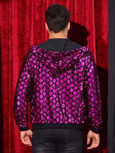 Image of Lars Amadeus Argyle Sequins Jackets for Men's Long Sleeves Metallic Shiny Hooded Disco Jacket