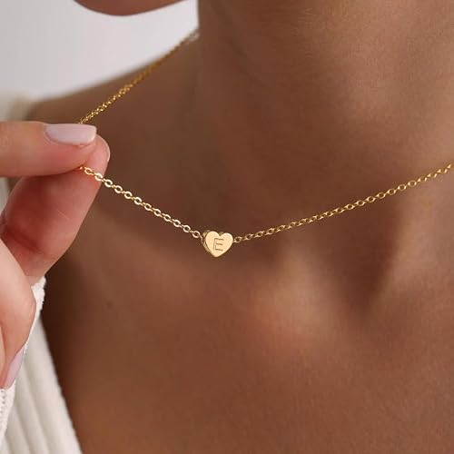 Turandoss Collier Coeur Lettre Femme Personnalisé Prénom, Initiale Collier Or Femme Coeur Lettre E, Bijoux Fille Cadeau Amie pour Noel Anniversaire Fille – vue 5