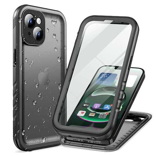 Cozycase Coque pour iPhone 15 Etanche Antichoc - 360 Integral Incassable Militaire Super Résistante Housse IP68 Waterproof Chantier Anti Choc Eau Poussière Coque Case et Protection Ecran/Camera-Noir