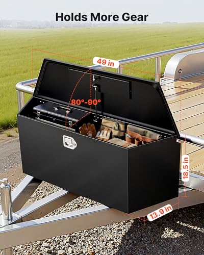Image of VEVOR Trailer Tongue Box, Heavy Duty Trailer Tongue Tool Box Storage Organizer with Lock & Keys, Utility Tool Chest for Pickup Truck Bed, RV, SUV, Off-Road Vehicle, Steel, 49 inch x 13.9 inch x 18.5 inch
