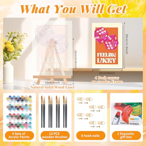 GEEHEIY 4 Pack Paint by Numbers Kit for Adults with Frame, Pink Retro Disco Cowgirl DIY Painting Kit on Canvas for Beginners, Poker Lucky Western Wall Art Paint by Number Set, 8x12 Inch by GEEHEIY - Image 3