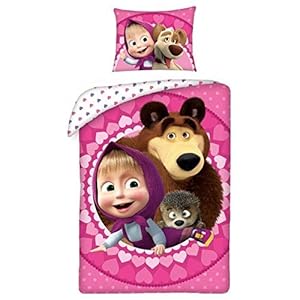 Halantex Mascha und der Bär Mascha Kinder-Bettwäsche-Set Wendebettwäsche Baumwolle 140×200 & 70×90