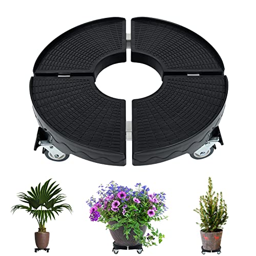 YRHome Pflanzenroller Ø 39-52cm Einstellbar Blumenroller Pflanzenroller für Außenbereich Innenbereich Blumentopfständer auf Rollen Rollbrett Rund Tragkraft 300 kg Für Hausgarten Blumentopf Schwarz Cover
