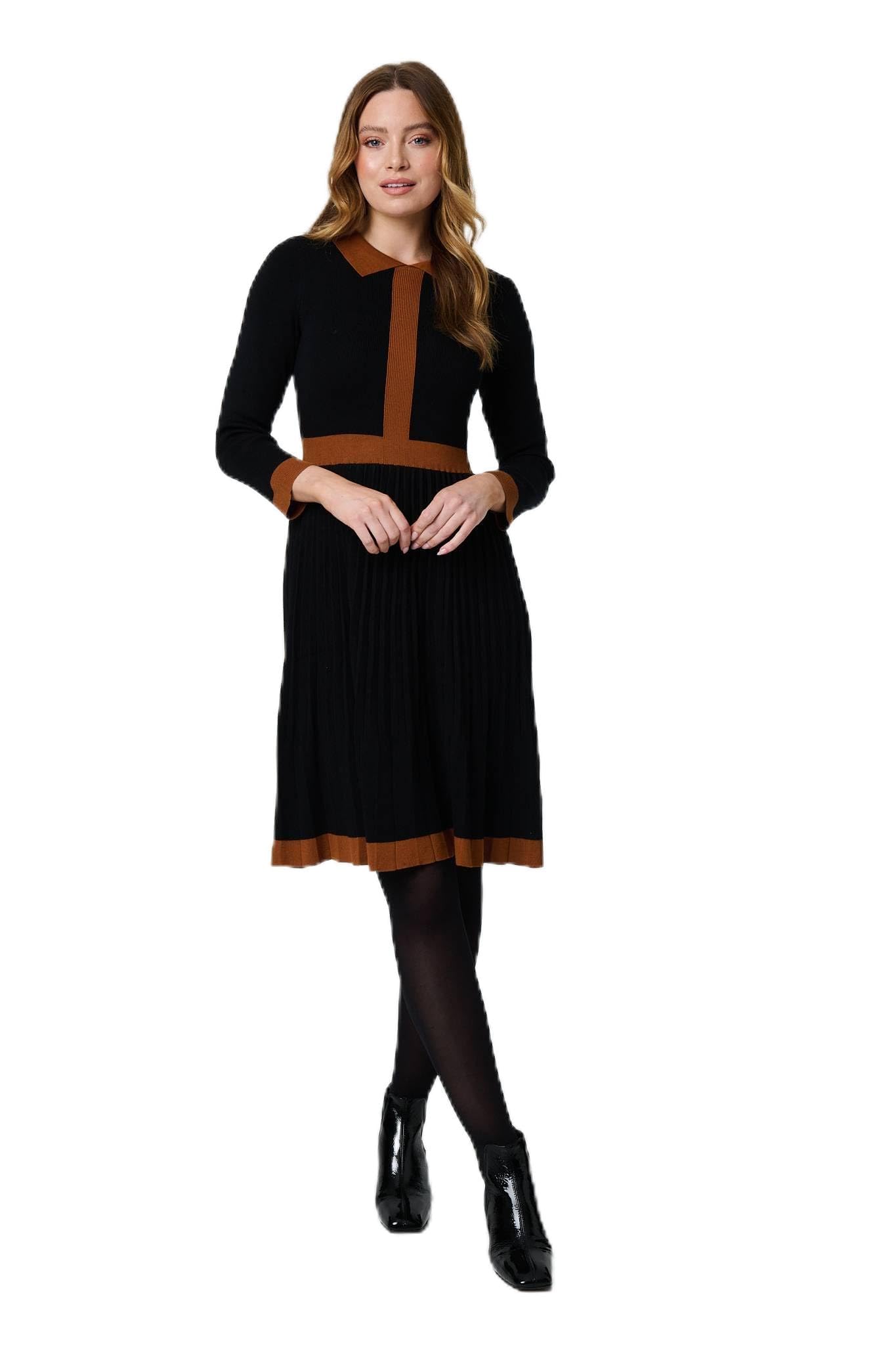 Izabel London Women's Black Border Print Pleated Knit Knee Length Dress In Size 10