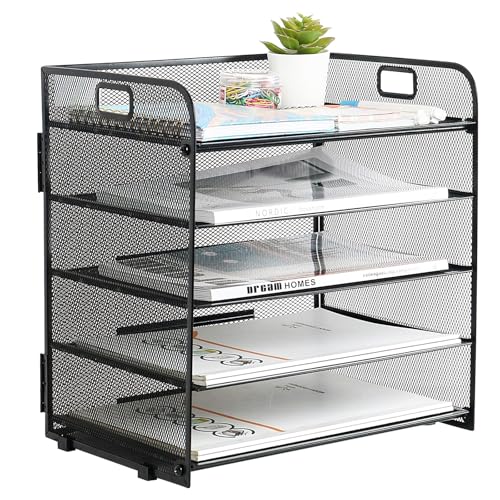 ALTOS OFFICE AND HOME Organizador de escritorio de malla de metal, 5 compartimentos, gran capacidad, agujeros para manejarlo, esquinas redondeadas, no deslizamiento, anti-óxido, diseño de bisagras