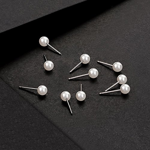 Charisma 5mm Composite Pearl Stud Earrings Round Ball Pearls Hypoallergenic 12 Pairs Imitation Pearl Earrings Set for Women