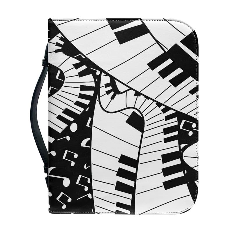 Garronmavis Cartoon Musical Notes Piano Zippered Bible Case for Men Music Score Pianos Bible Cover Song Staffs Bible Holder Bags - M — image 1