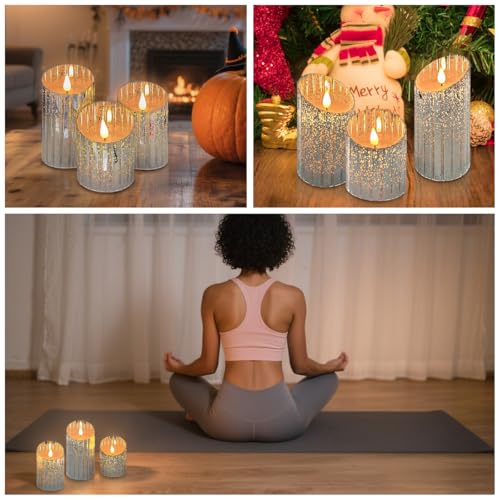 Image of LEDHOLYT Rechargeable Flameless Candle, Flickering LED Pillar Glass Fake Candle with Remote and Timer, Built-in Battery Real Wax Electronic Candle for Room Decoration, Set of 3