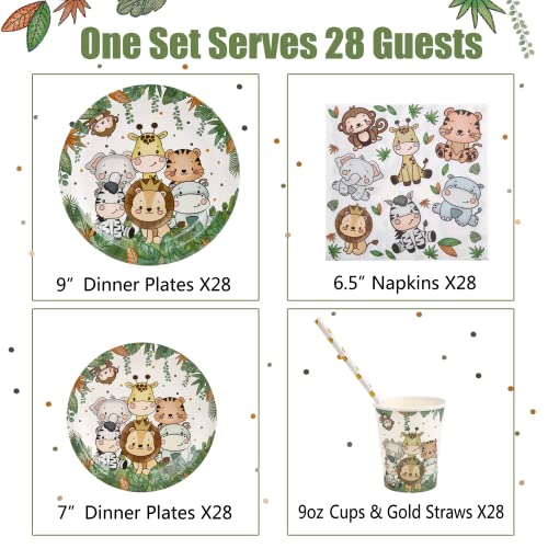 140 Pcs Safari Baby Shower Decorations For Boy - Jungle Theme Baby Shower Decor - Birthday Party Supplies - Safari Baby Shower Plates Napkins Cups And Straws Set Serves 28 #TOP1