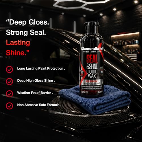 Image of Diamondbrite Seal & Shine Ceramic + Carnauba Wax Car Polish & Paint Sealant | Restores Deep Gloss & Shine | 6 Month Hydrophobic Protection | UV Protection | Safe for Paint, Chrome & Headlights 250ML