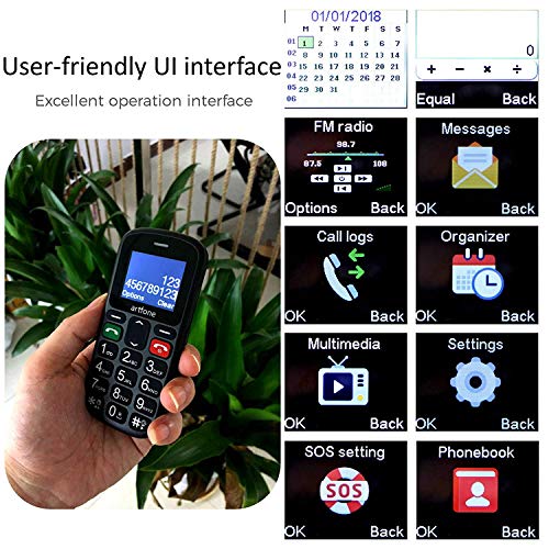 artfone-Telefonos-moviles-para-MayoresSenior-Telefono-Celular-con-Teclas-Grandes-SOS-Boton-Pantalla-de-177-Doble-SIM-Llamada-rapida-Sonido-Fuerte-de-Radio-1000mAh-Bateria-Negro