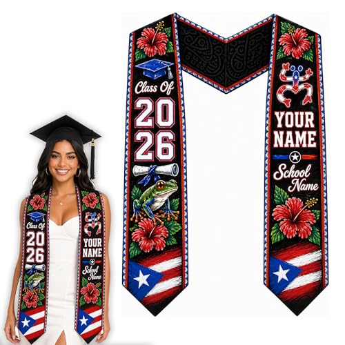 Fastpeace Personalized Puerto Rico Graduation Stole Custom Name School Name Class of 2026 Graduate Sash Puerto Rico Graduation Stole Gift for Senior Ceremony Hispanic Pride Keepsake