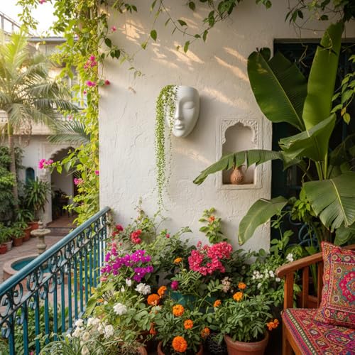 Image of Ceramic Lady Face Wall Hanging Planter (7 Inches, White) | Abstract Face Vase for Indoor Plants | Succulent Planter for Living Room, Balcony & Office Decor | Aesthetic Home Decor Gift