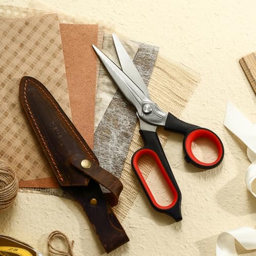 Image of LIVINGO Heavy Duty Damask Steel Scissors - 10 inch Forged Steel Sharp Shears All Purpose with Holster for Sewing, Crafting, Cutting Leather, Fabric, Cardboard, Rope, Industrial