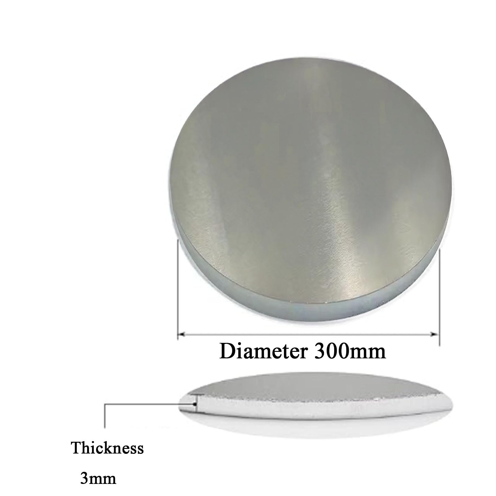 Okrągła płyta ze stali nierdzewnej, 6061 Aluminiowe okrągłe wykroje do tłoczenia srebrnych wielu rozmiarów DIY(Diameter 300mm*Thickness 3mm)