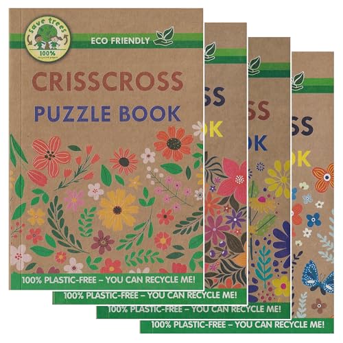 WF Graham Eco-Friendly Criss Cross Crossword Puzzle Books for Adults | Plastic-Free Crossword Books Brain Teasers | Over 130 Criss Crosses in Each | Set of 4