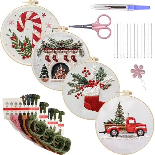 Image of UQRUI Christmas Embroidery Kits for Adults BeginnersEmbroidery Patterns, Ornament Embroidery Kit,Cross Stitch Kits (Gnome B)