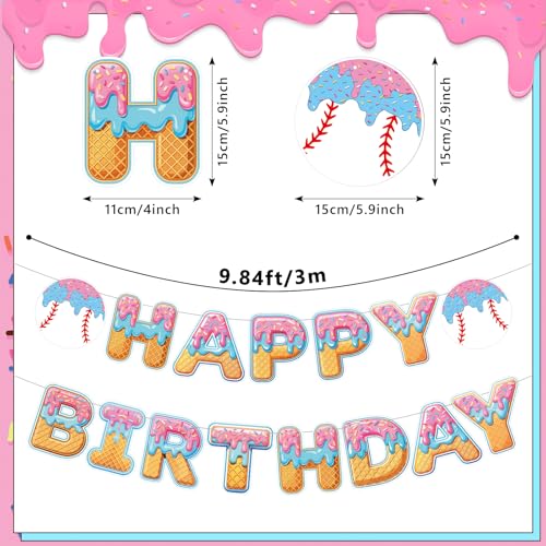 Image of Supervitae Happy Birthday Banner Baseball, Baseball Ice Cream Drip Birthday Banner, Baseballs Party Hanging Decorations Sport Theme Party Supplies for Sport Parties Favors Decoration