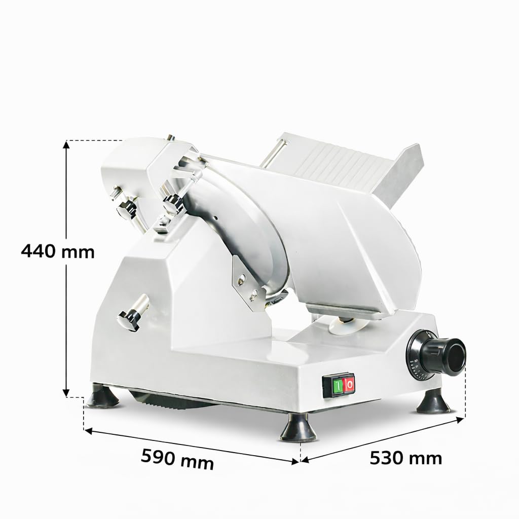 Cortafiambres Profesional Eléctrico 300 mm, Cortadora de Fiambres y Jamón, 250 W, Aluminio y Acero Inoxidable, Afilador Integrado, Espesor Ajustable 0–18 mm, Uso Profesional (Gris)