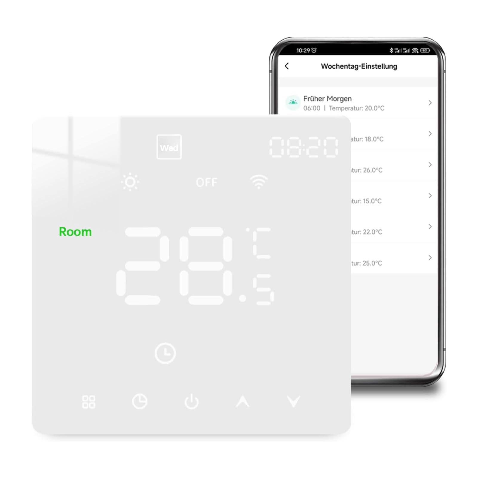 WiFi Thermostat Fussbodenheizung Für Wasser Fußbodenheizung, Programmierbar Raumthermostat, Thermostate Heizung kompatibel mit Alexa, Google Home, Tuya, 230V Weiß