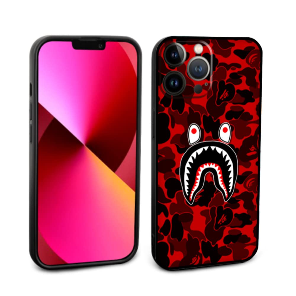 CERLIYShark Teeth Case for iPhone 13 Pro Max Silicone for Women and Men, Cute Soft Clear Camo Shark Face Full Body Protection Shockproof Cover, Compatible with iPhone 13 Pro Max 6.7-Inch Red Camouflage