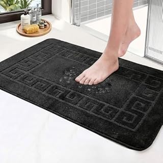 PHP Anti Slip Washable Large Door Mat, 60 x 110 cm Heavy Duty Waterproof Indoor Door Mat, Non Slip Carpet Rug for Home, Kitchen and Bedroom Decor - Black