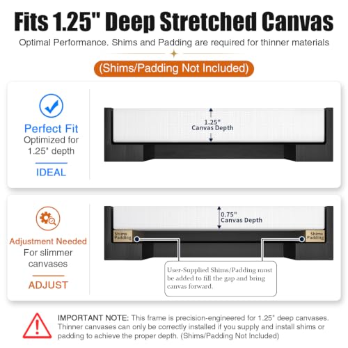 Image of Texas Art 24x24 Canvas Floater Frame, 1.25 inch Deep Wood Grain Texture Floating Picture Frame for Gallery Wrapped Canvas, black Modern Wall Decor for Home & Office, Fathers Gifts