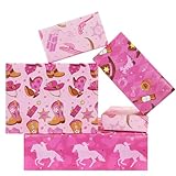 Western Wrapping Paper Cowgirl Boots Horseshoe Bull Cactus Wild West-theme Pink Gift Wrap Paper, 8 Pieces Folded Flat Art Paper for Girls Cowboy Birthday Wedding Baby Shower DIY Crafts Gift Packing