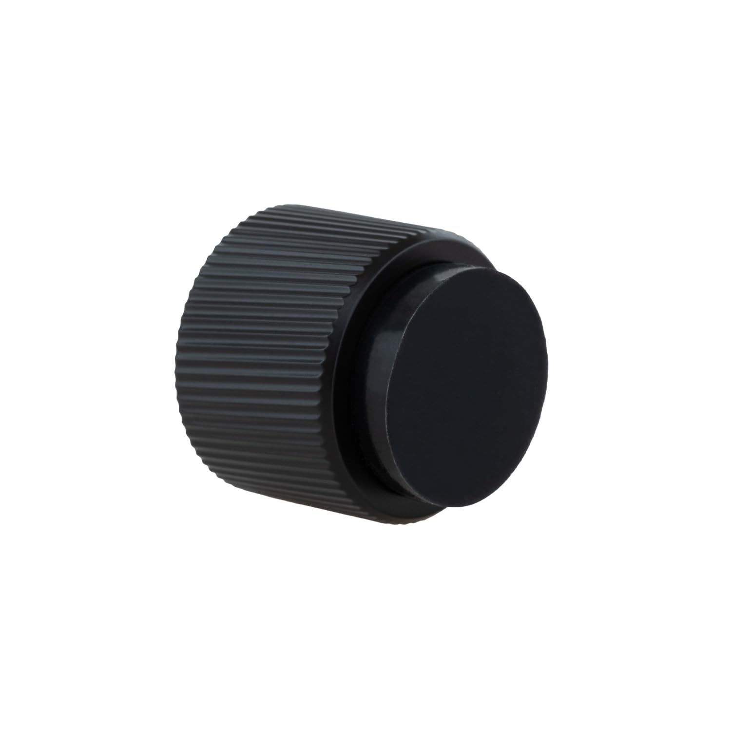 EVI Herrajes | Design Wall Door Stop - Linear Knurling - 28x28 mm - Black Lacquered Steel - Adhesive and Screw Mounting