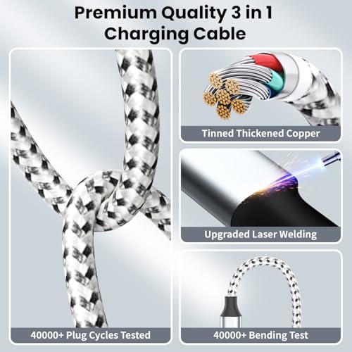 Image of Travel Essentials 3in1 Multi Charging Cable for iPhone Watch Charger,USB A to Type C /IP /iWatch Charger, Charging Cords for Multiple Devices Compatible with iWatch Series&iPhone 16-12 5FT