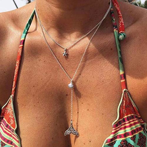 Yalice Layered Boho Starfish Necklace Chain Shell Y Necklaces Silver Jewelry for Women and Girls