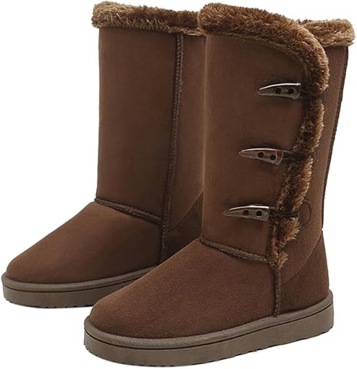 Minetom Stivali Donna Invernali Scarpe Stivaletti da Neve con Imbottitura Calda Stivali Fibbia del Corno Foderato Boots Scarpe A Cachi 36 EU
