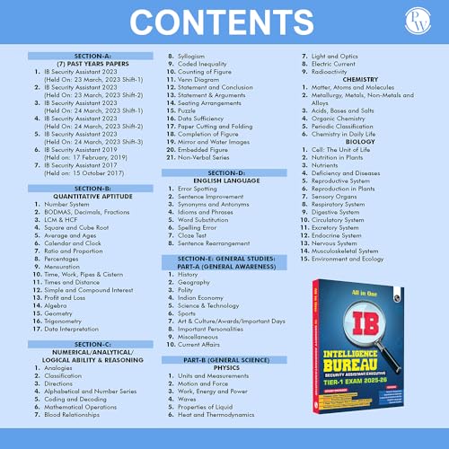 Image of PW All in One IB (Intelligence Bureau) Security Assistant /Executive Tier-1 Exam 2025-26 | Chapterwise Theory, Short Tricks and Exercises | 7 Past Year Papers PYQ (2017, 2019 & 2023) [Paperback] PW (PW)