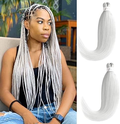 Leeven 8 Packs Pre Stretched Braiding Hair 26 Inch Yaki Texture Ombre Brading Hair Extensions for Box Braids Kanekalon Hair Fiber Crochet Hair Extensions for Braiding /26 Inch 1B/27/613#