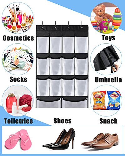 4 Pack Hanging Shoe Organizer Over The Door Organizer Shoe Rack Door Hanging Storage, 18 Mesh Pockets With 16 Hooks For Entryway Dorm Bedroom Pantry Wall Closet, Black, White #TOP6