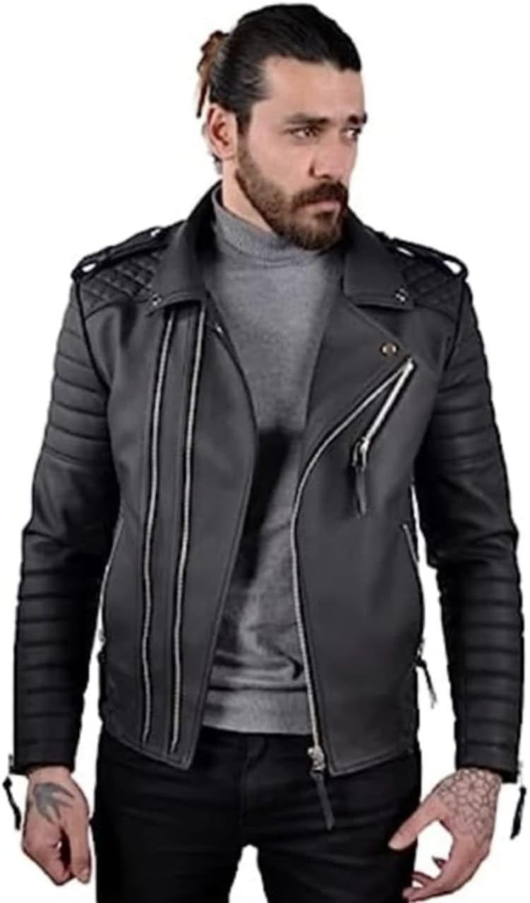 GenericAdam Collection Leather Jacket Men Windbreaker Coat Outerwear Leather Biker jacket For Men Best Stylish Black Jacket