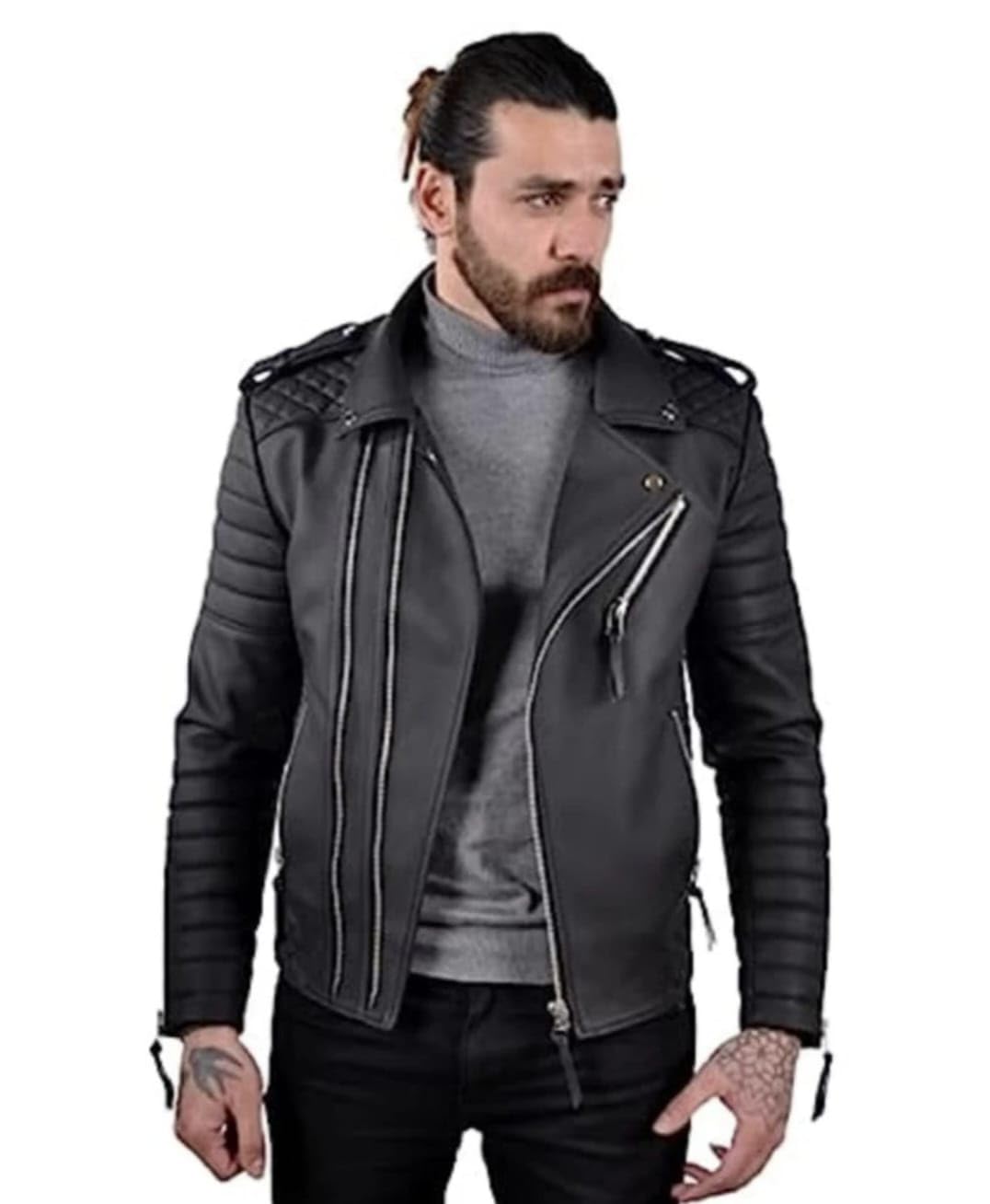 GenericAdam Collection Leather Jacket Men Windbreaker Coat Outerwear Leather Biker jacket For Men Best Stylish Black Jacket