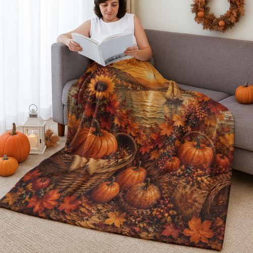 Couverture flanelle légère 152x203 plaid lit bureau salon citrouilles
