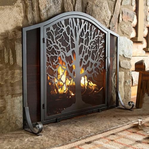Pare-feu en Fer forgé en Forme d'arbre, avec Porte, Grille Pare-étincelles, Panneau Plat en Maille, Dessus arqué, Pare-feu Moderne Artisanal pour Salon