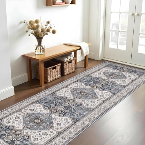 RUUGME Washable 3x10 Runner Rugs - Hallway Runner Rug for Living Room Kitchen Non Slip Stain Resistant Carpet Vintage Tribal Rugs for Bedroom BathroomHome Decor Floor Decoration Mat 3x10 Navy