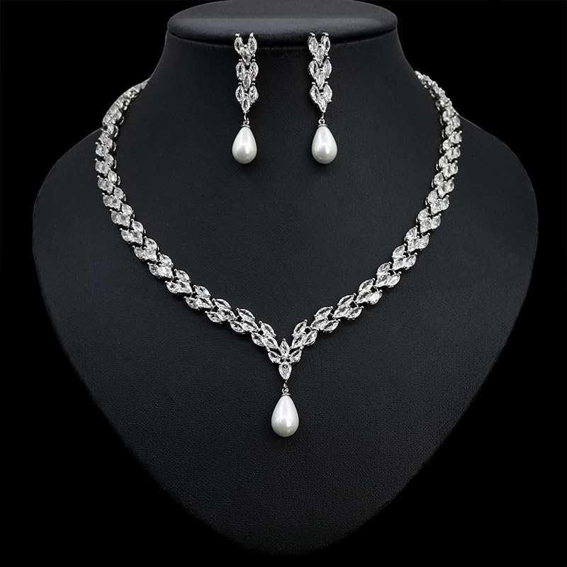 Set di gioielli di perle per donna, collana da sposa, bracciale, set di gioielli, regali, collane girocollo di perle per donna, anniversario di matrimonio compleanno